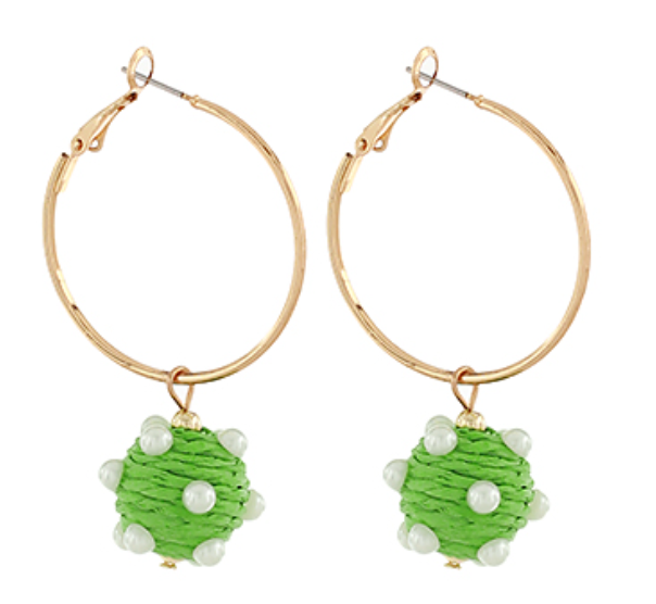 Ring & Wrapped Raffia Ball w/Pearl Earrings