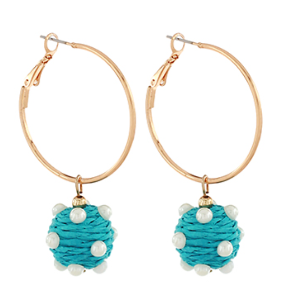 Ring & Wrapped Raffia Ball w/Pearl Earrings