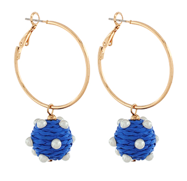 Ring & Wrapped Raffia Ball w/Pearl Earrings