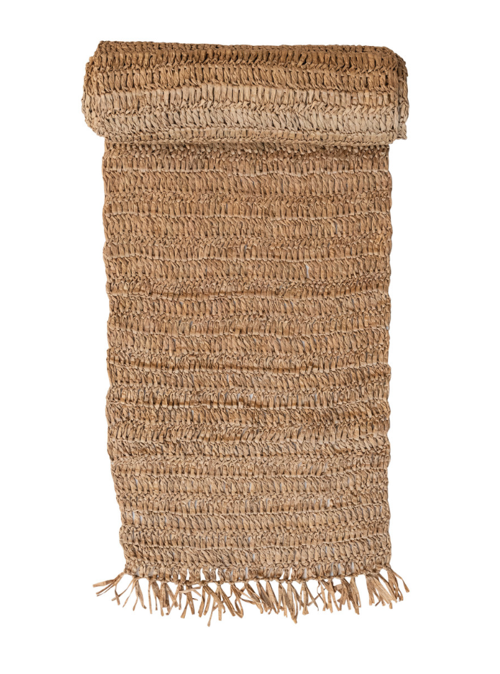 Woven Raffia Table Runner w/ Fringe
