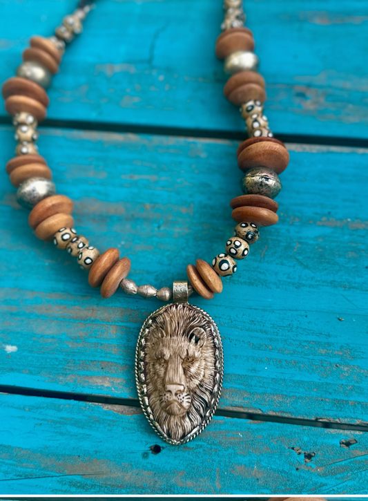Hand Carved King of the Jungle Necklace