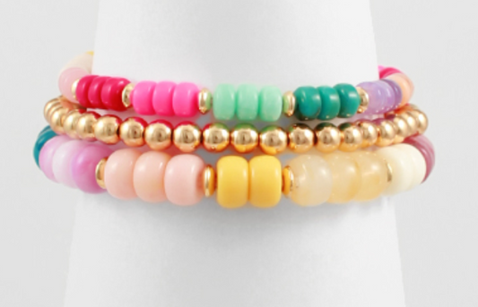3 Row Multi-Color & Bead Bracelet