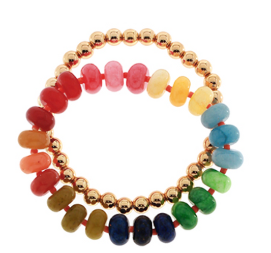 2 Row Wide Stone & CCB Bead Bracelet