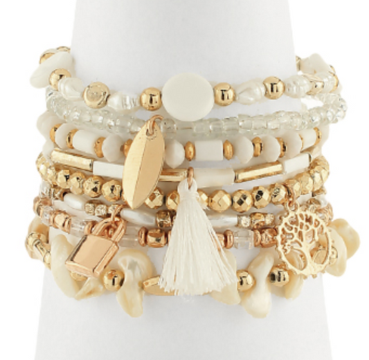 8 Row Boho Stacking CCB w/Tassel Charm Bracelet