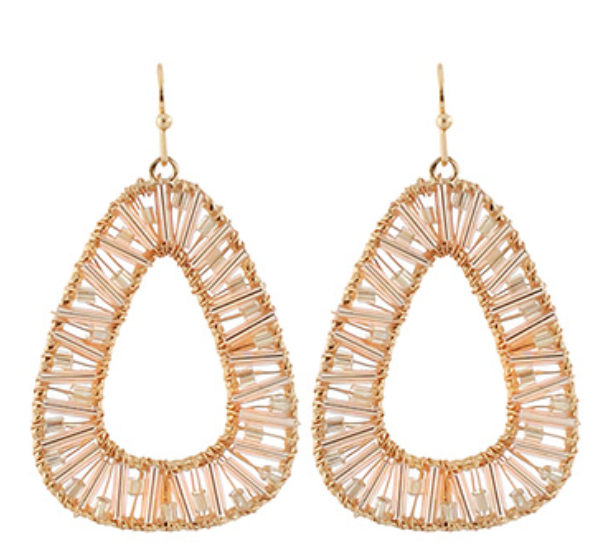 Bead Glass Bar Open Triangle Earrings
