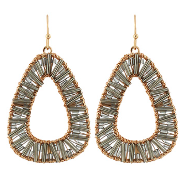 Bead Glass Bar Open Triangle Earrings
