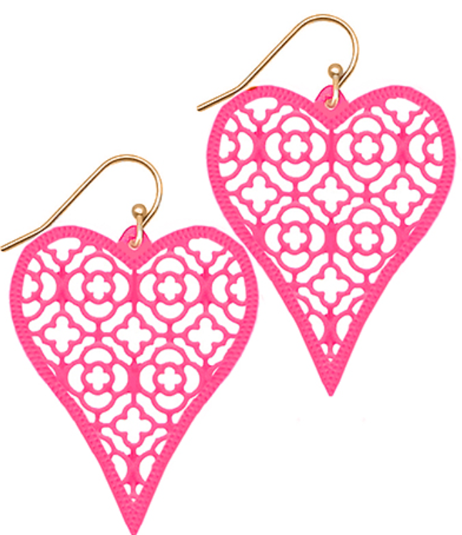 Coated Filigree Heart Earrings