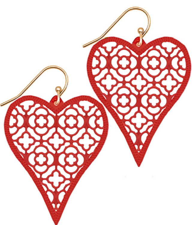 Coated Filigree Heart Earrings