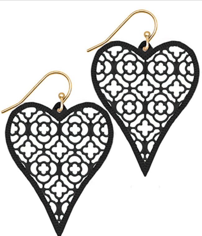 Coated Filigree Heart Earrings