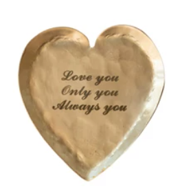 Hammered Brass Heart Shaped Dish w/ Laser Etched Saying