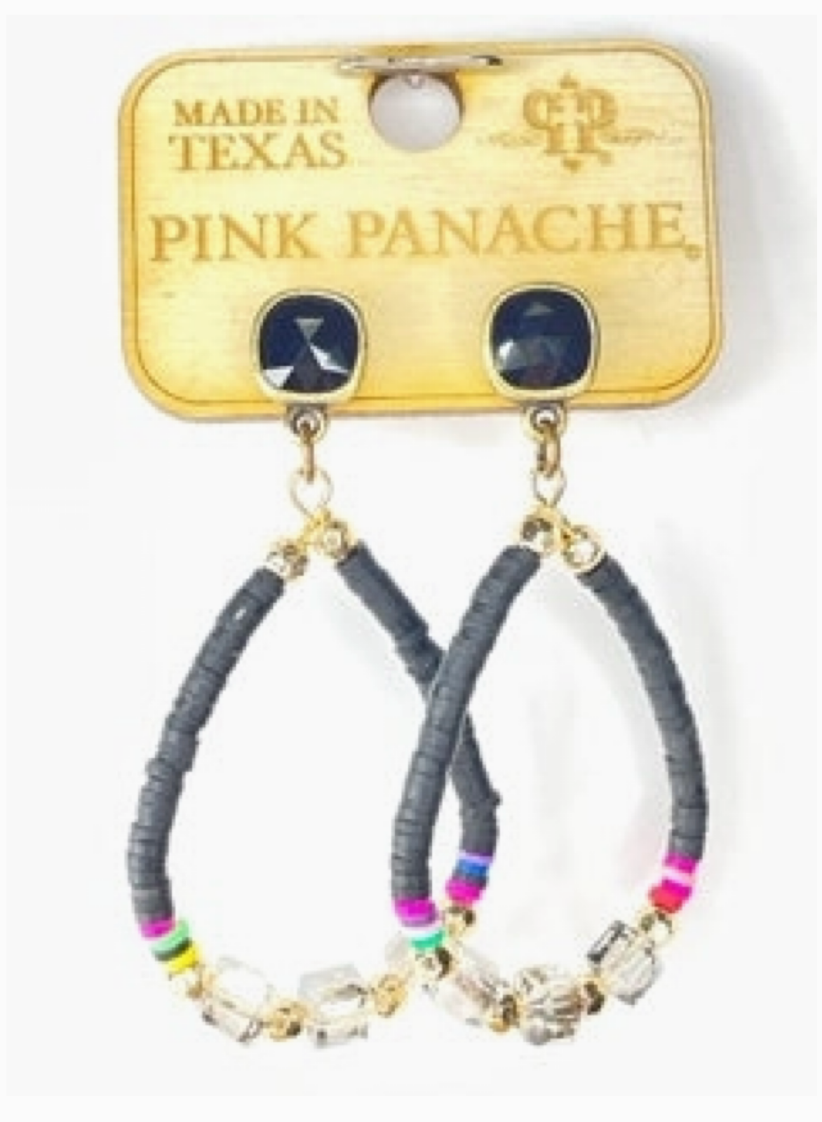 Black Rubber Bead Teardrop Austrian Crystal Earrings