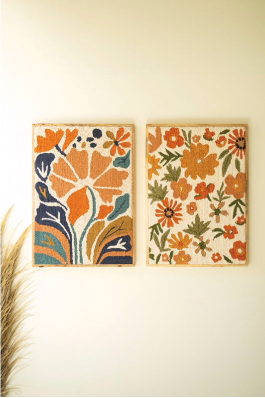 Framed Hand Hooked Floral Wall Art