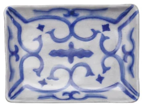 Blue & White Hand-Painted Stoneware Square Plate with Pattern