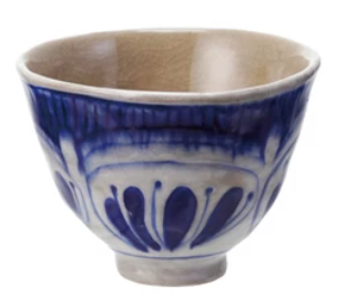 Blue & White Hand-Painted Stoneware Bowl/Teacup