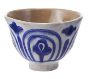 Blue & White Hand-Painted Stoneware Bowl/Teacup