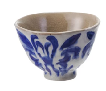 Blue & White Hand-Painted Stoneware Bowl/Teacup