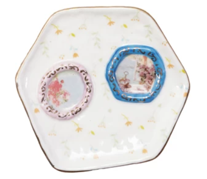 Pattern Frames & Gold Electroplating Stoneware Dish