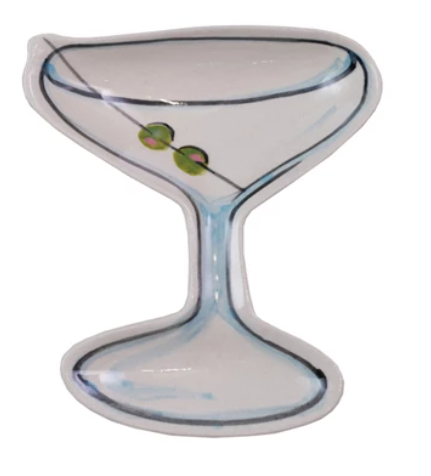 Hand-Painted Stoneware Cocktail Shaped Dish