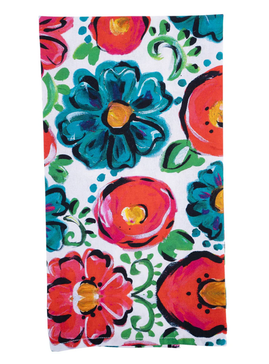 White Floral Tea Towel