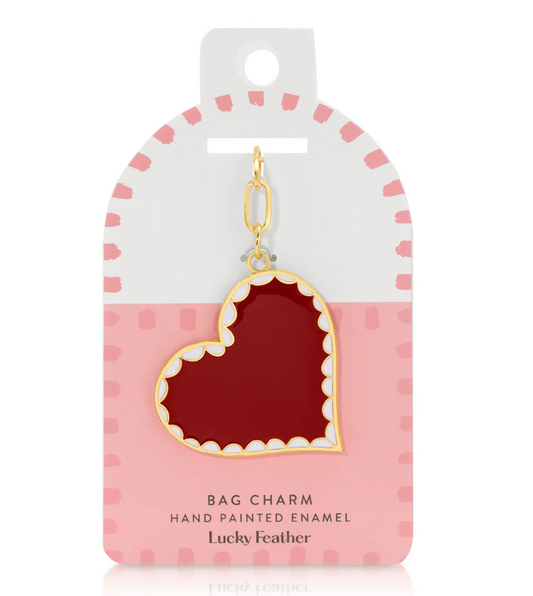 Enamel Scallop Heart Bag Charm/Keychain