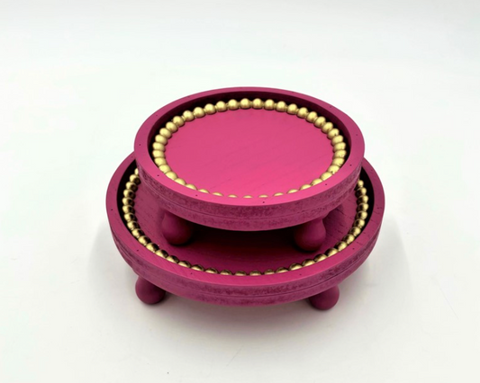 Fuchsia Gold Beaded Round Trays