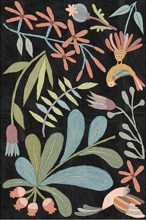 Sketchy Folk Floral Floor Flairs - Dark