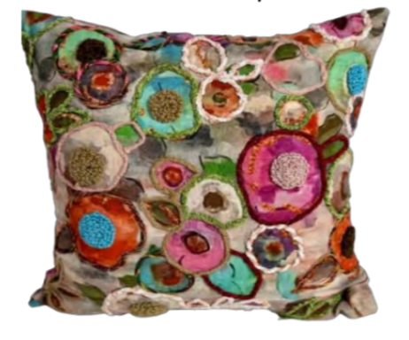 Multi Floral Embroidered Pillow