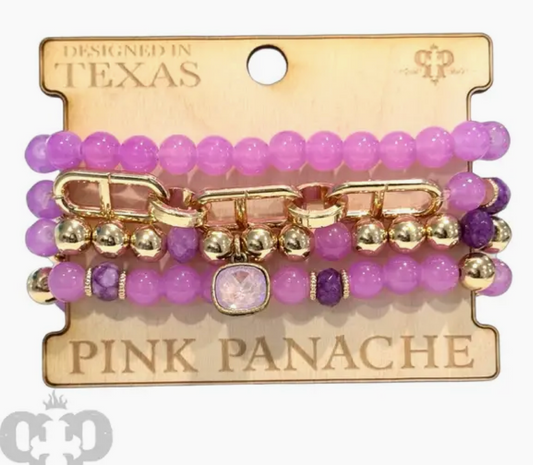 Purple Bead Bracelet Set with Austrian Crystal