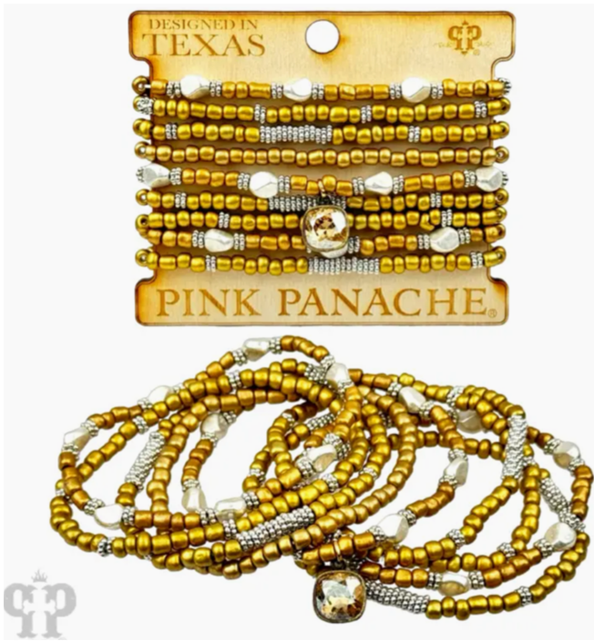Gold, Silver and White Pony Bead Stacked Bracelet