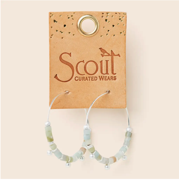 Stone Disc Hoop Earring - Amazonite/Silver