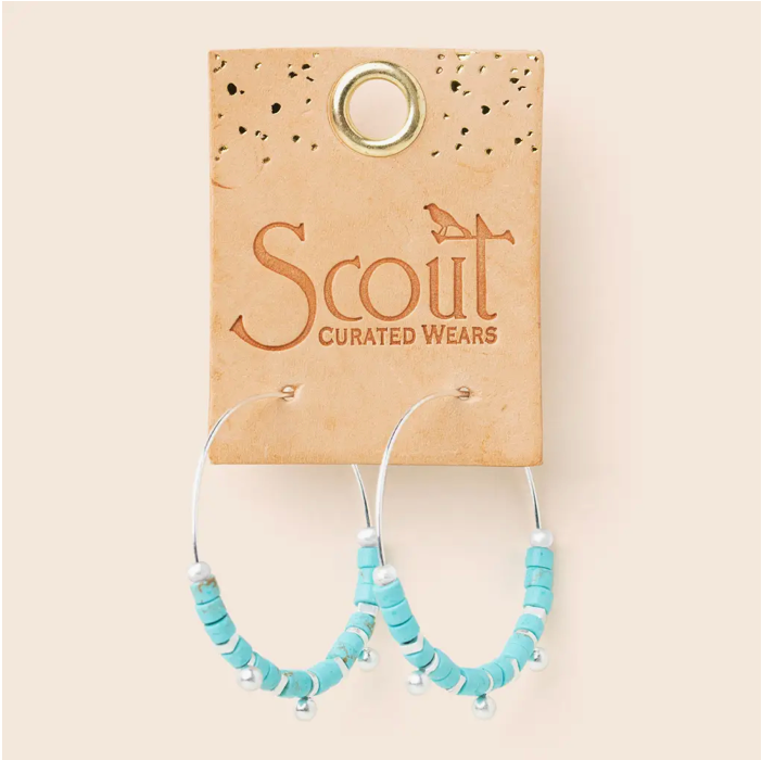 Stone Disc Hoop Earring - Turquoise/Silver
