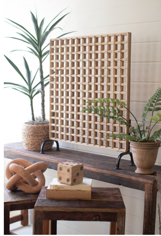 Mango Wood Grid Panel on Iron Stand