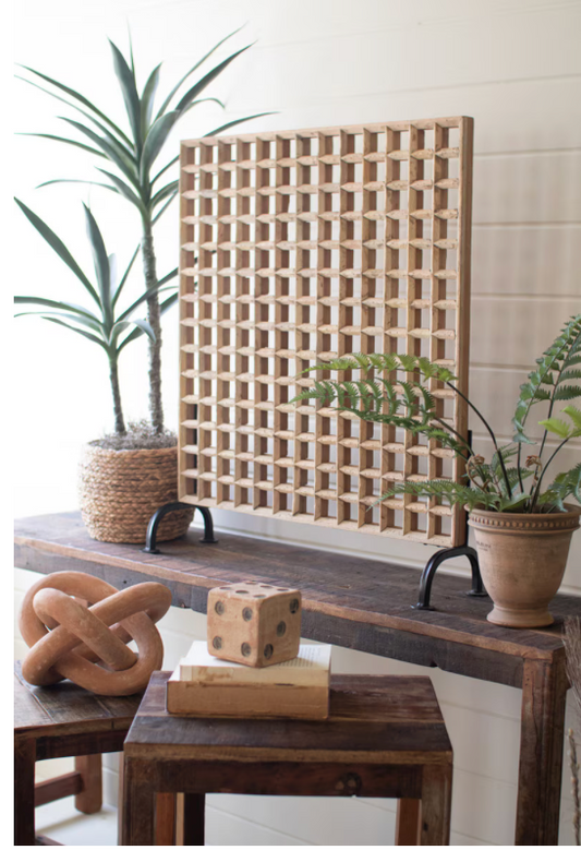 Mango Wood Grid Panel on Iron Stand