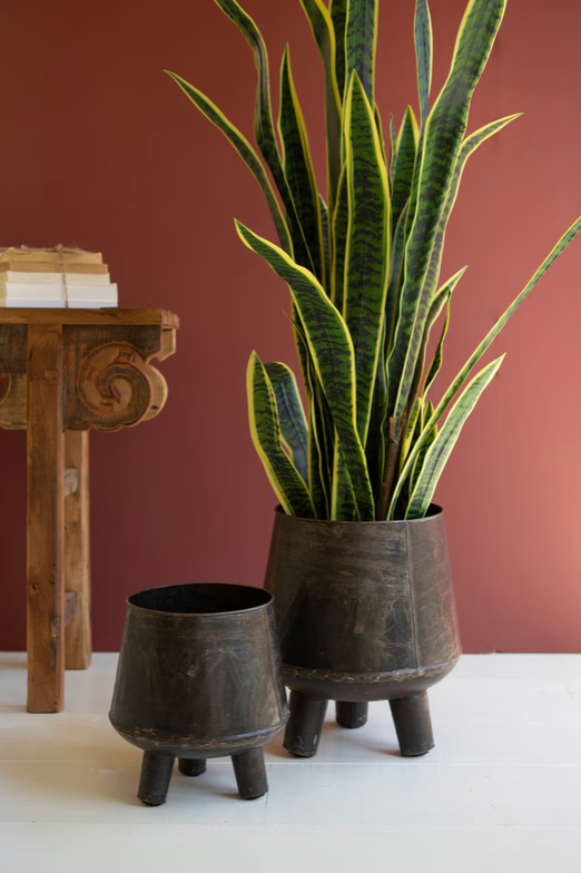 Hammered Iron Planters with Legs