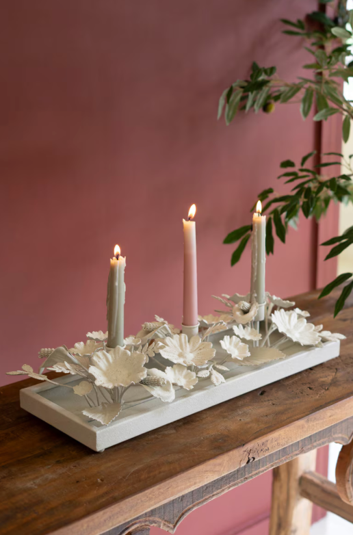 Painted Metal Floral Candelabra