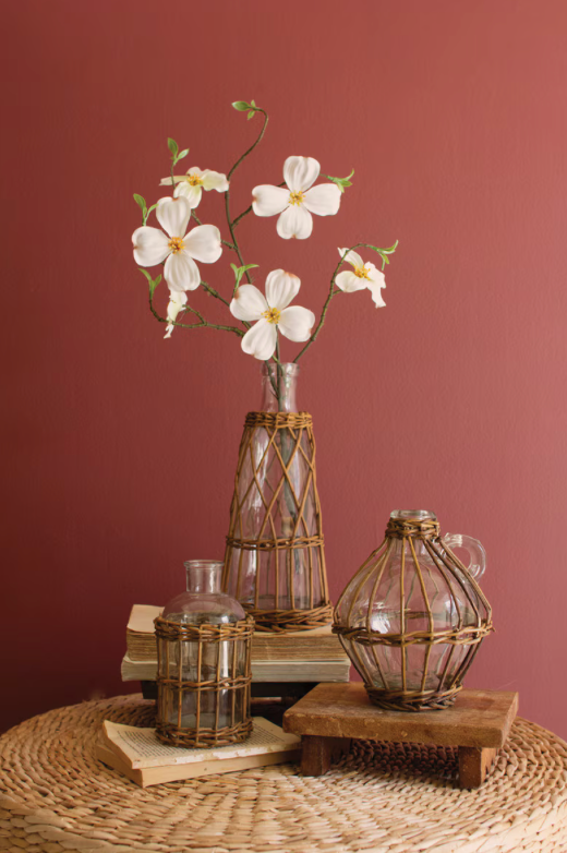 Wicker Wrapped Glass Bud Vase