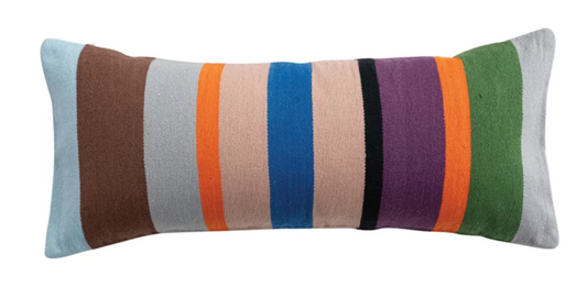 Woven Fabric Indoor/Outdoor Striped Lumbar Pillow