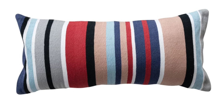Woven Fabric Indoor/Outdoor Striped Lumbar Pillow