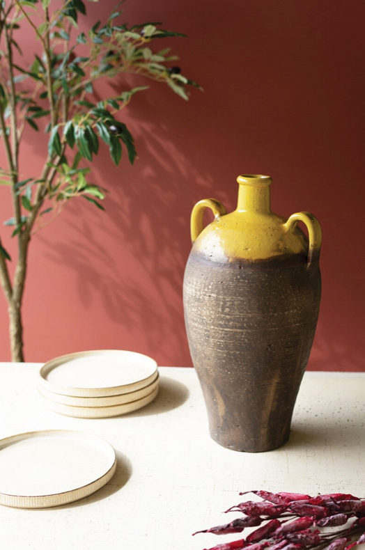 Mustard Top Double Handle Ceramic Urn