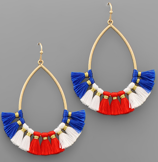 USA Color Teardrop & Tassel Earrings