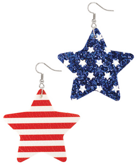 Glitter USA Flag Star Earrings