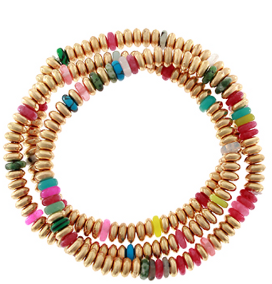 3 Row Metal & Gemstone Bead Bracelet