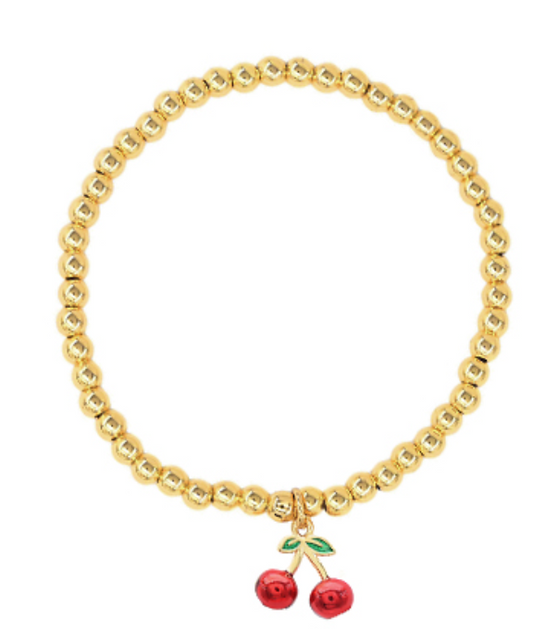 Cherry Charm Stainless Steel Ball Bracelet