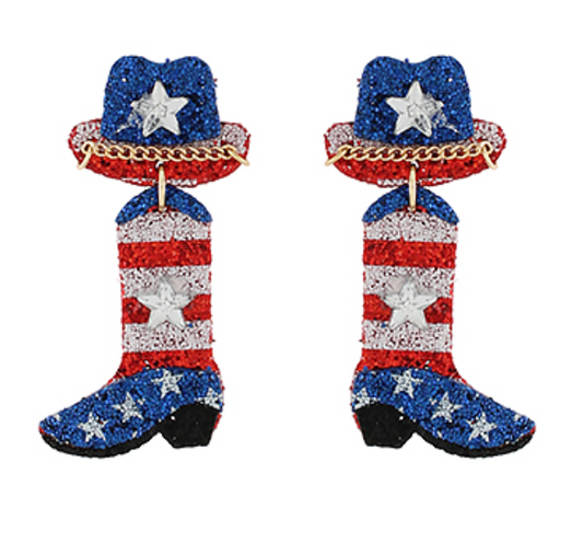 Patriotic Western Hat & Boots Earrings
