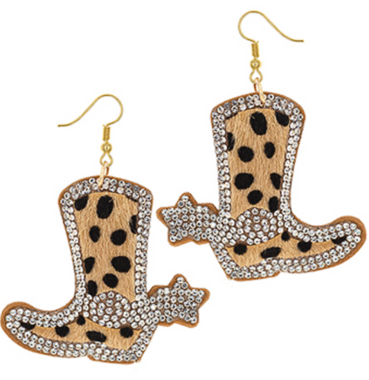 Boots Pave & Cowhide Earrings