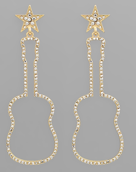 Crystal Hollow Guitar Earrings