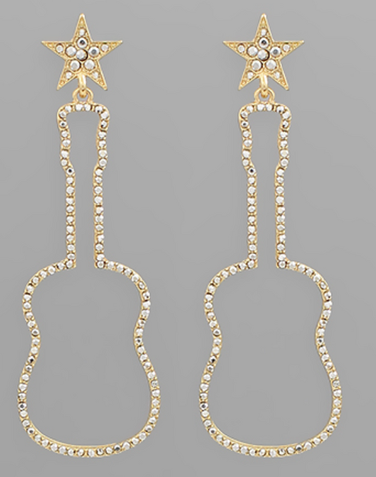 Crystal Hollow Guitar Earrings