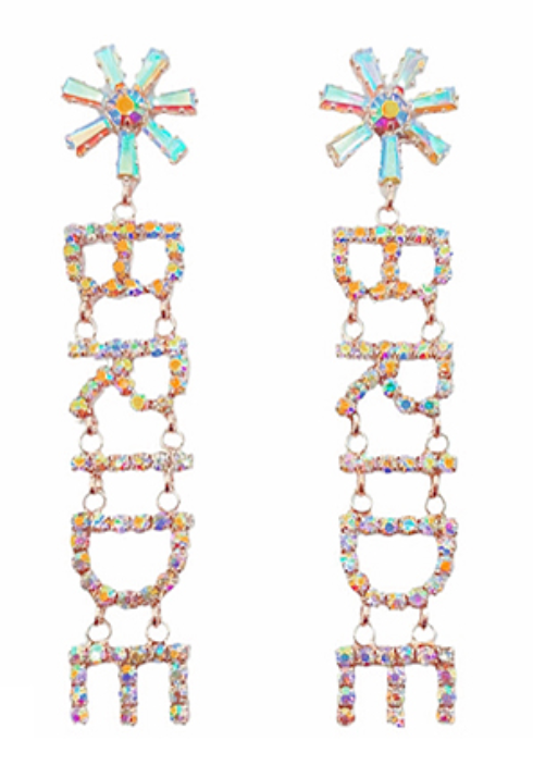Pave Flower "BRIDE" Drop Earrings
