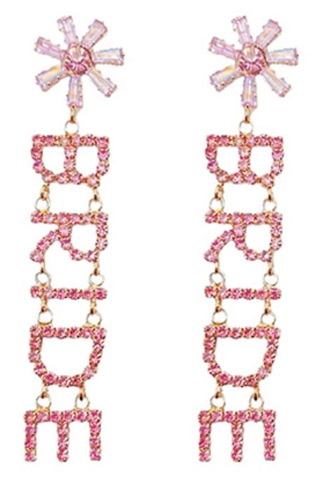 Pave Flower "BRIDE" Drop Earrings