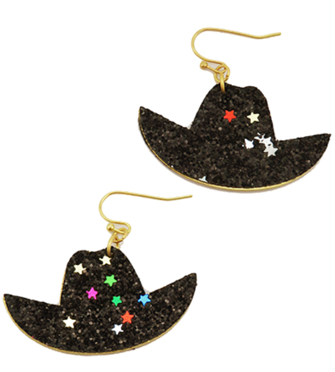 Glitter Cowboy Hat Earrings